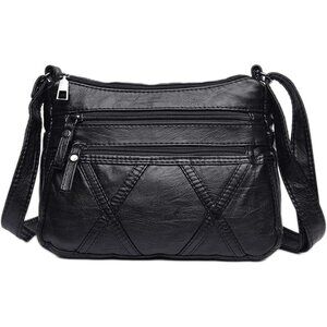 Women Black Waterproof Shoulder Bag Messenger Bag Casual PU Leather Ladies Purse